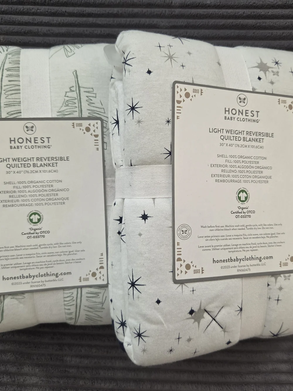 New with Tags: 2-Pack Honest Baby Reversible Quilted Blankets – Organic Cotton
